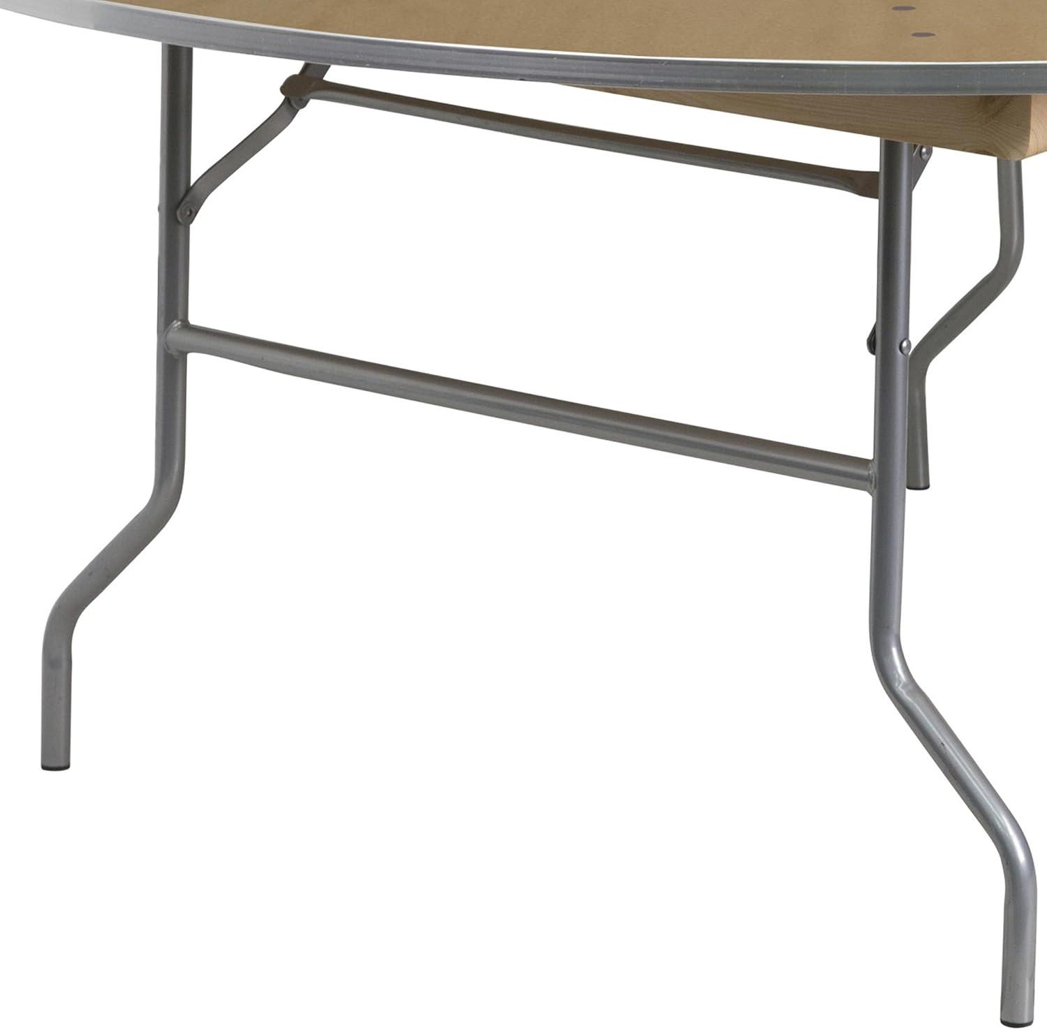 Marcott Round Heavy Duty Birchwood Folding Banquet Table with Metal Edges