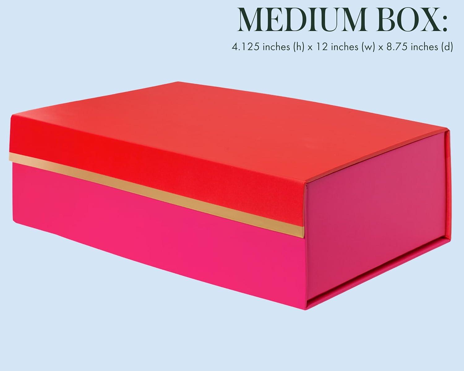 kate spade new york Decorative Storage Boxes with Lids, 3 Pack Sturdy Organizer Storage Bins, Includes Small Medium Large Pink Nesting Boxes with Magnetic Closure (Colorblock)