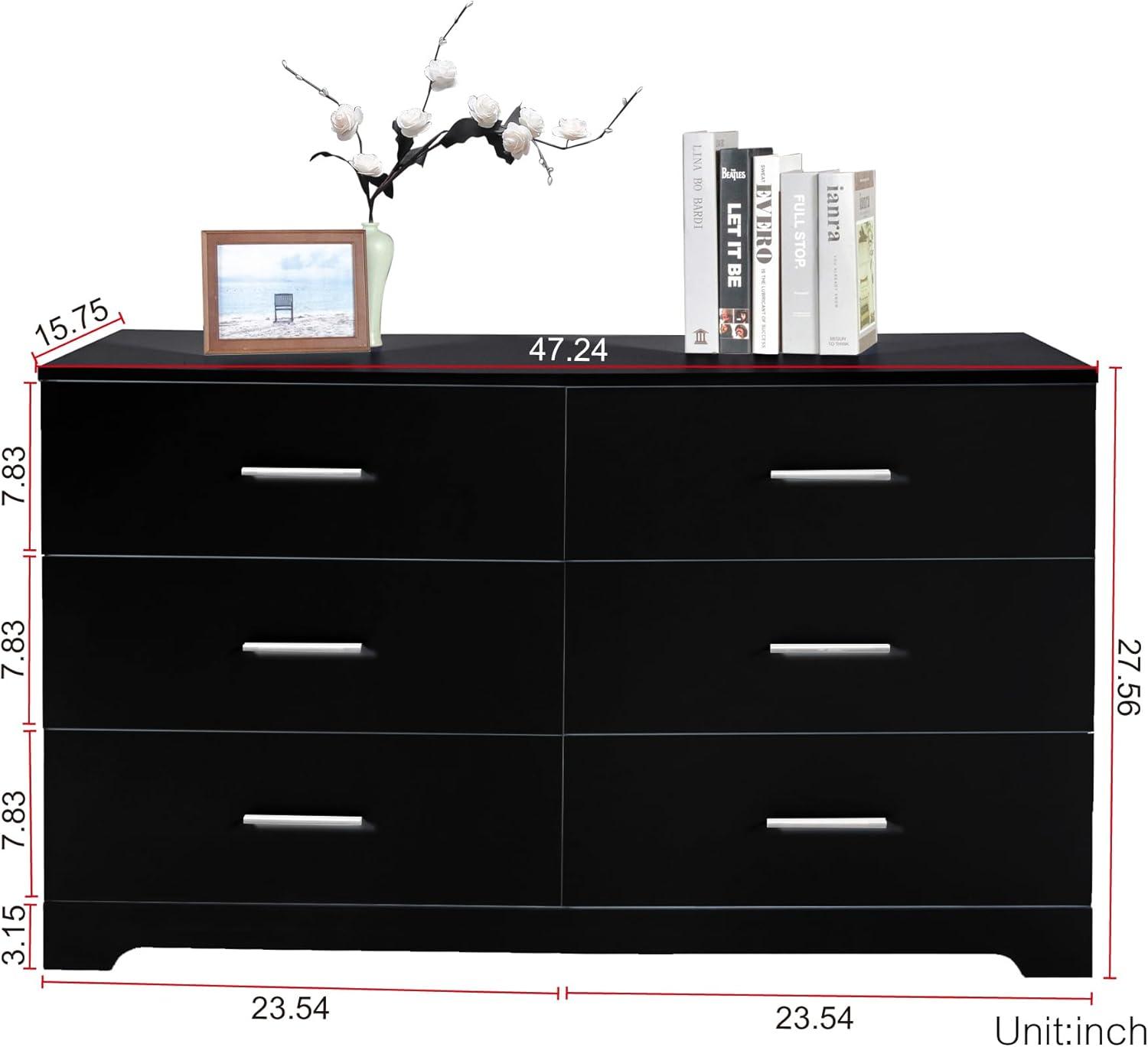 Ktaxon Bedroom Dresser with 6 Drawers, Wooden Double Dresser for Entryway, Wide Storage Cabinet for Living Room, White