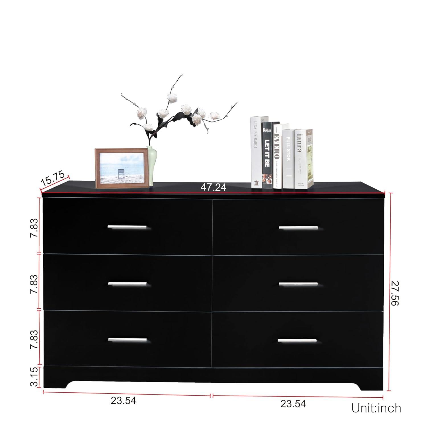 Ktaxon Bedroom Dresser with 6 Drawers, Wooden Double Dresser for Entryway, Wide Storage Cabinet for Living Room, White