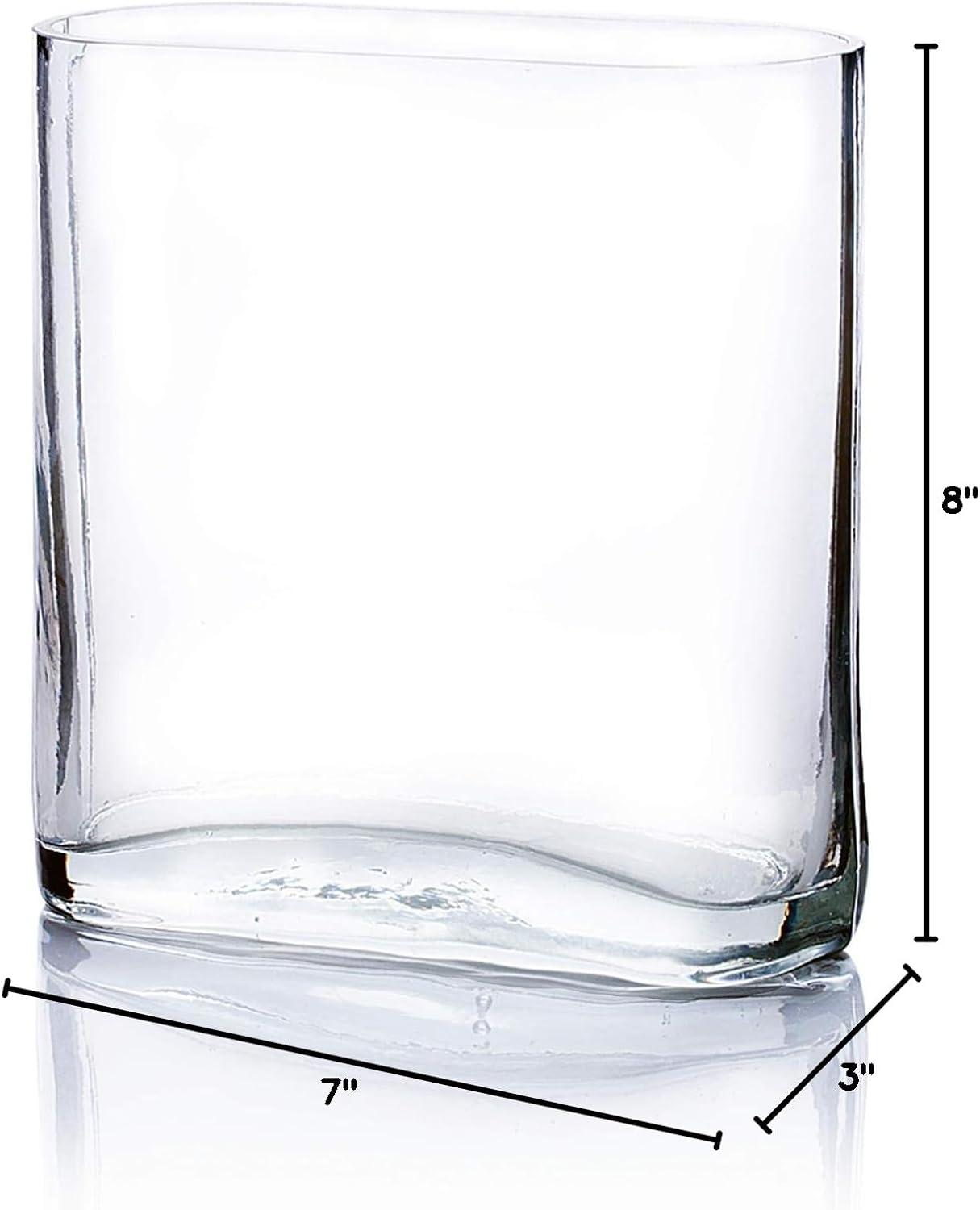 WGV Clear Rounded Corner Rectangular Glass Block Vase - 3" Wide x 8" Height, Good quality, Heavy Weighted Base - 1 Pc