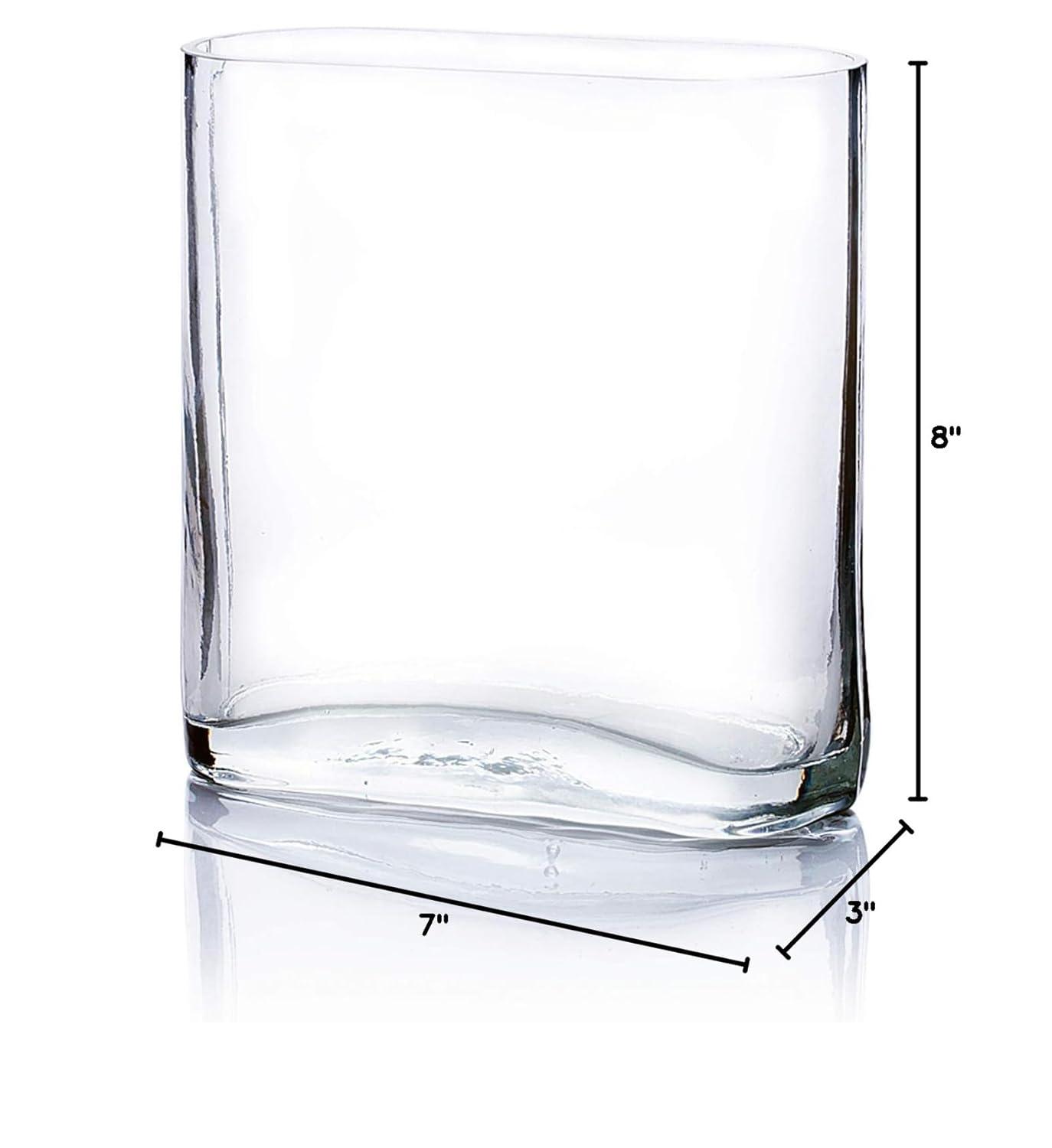 WGV Clear Rounded Corner Rectangular Glass Block Vase - 3" Wide x 8" Height, Good quality, Heavy Weighted Base - 1 Pc