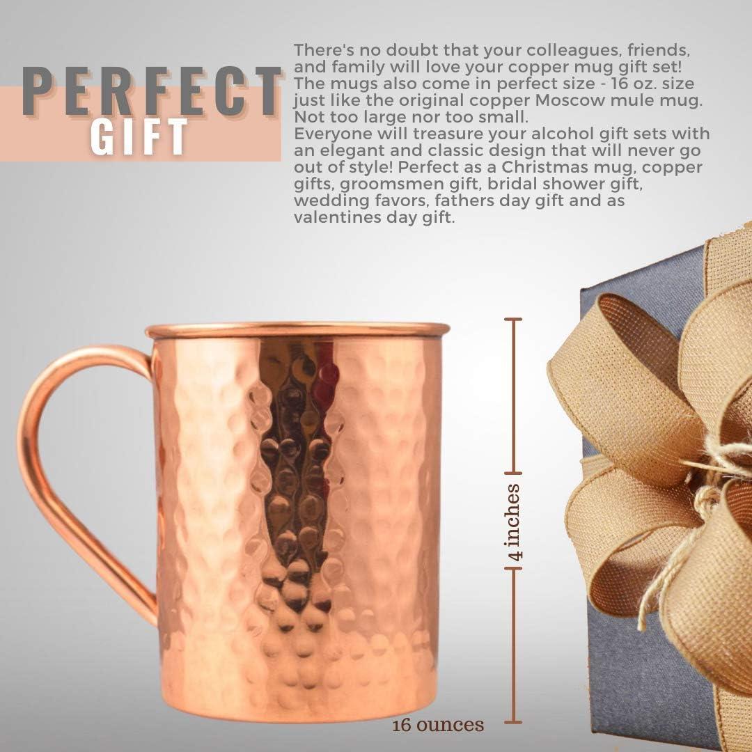 Advanced Mixology Moscow Mule Copper Mugs - Set of 2 - 100% HANDCRAFTED - Pure Solid Copper Mugs 16 oz Gift Set with BONUS: Artisan Wooden Coasters, Cocktail Copper Straws, and Shot Glass!