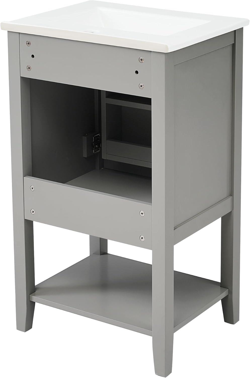 Bellemave 20" Small Bathroom Vanity with Sink, Modern Bathroom Storage Cabinet with Door and Storage Rack, Free Standing Single Basin Vanity with Open Shelf, Undermount Ceramic Sink（Grey）
