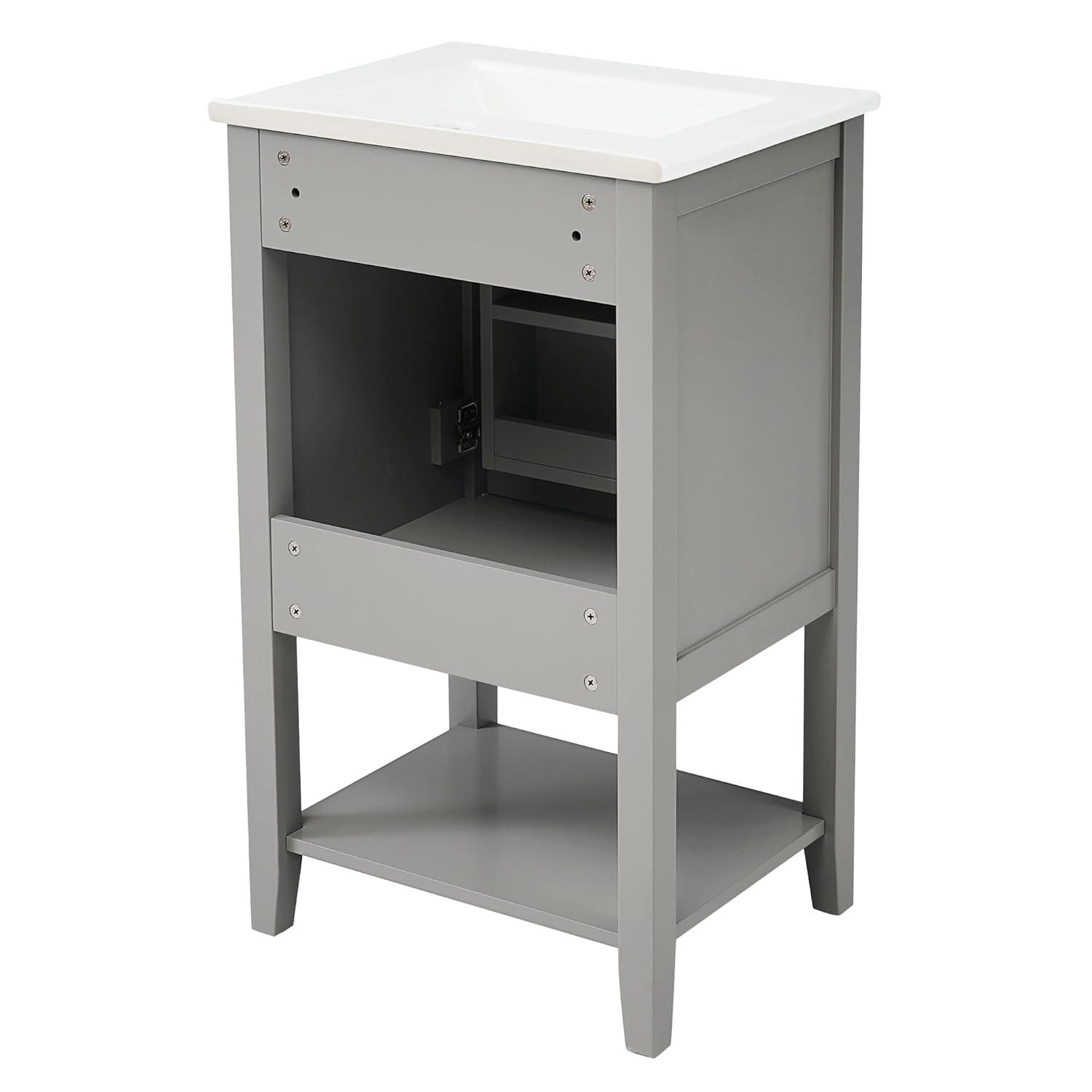 Bellemave 20" Small Bathroom Vanity with Sink, Modern Bathroom Storage Cabinet with Door and Storage Rack, Free Standing Single Basin Vanity with Open Shelf, Undermount Ceramic Sink（Grey）