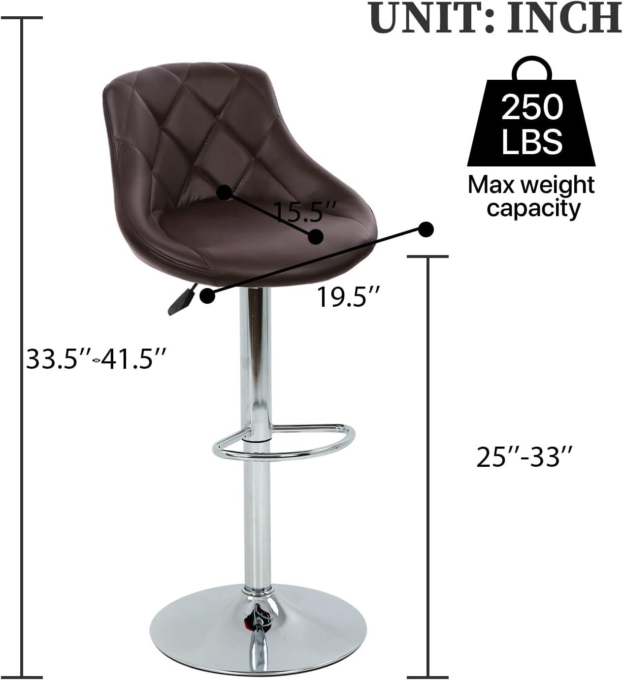 MarketLane Bar Stools Set of 2,Modern PU Leather,Armless with Backrest Swivel Bar Stools,Height Adjustable Swivel Barstool Hydraulic Island Bar Stools Armless Kitchen Counter Bar Chairs,Black