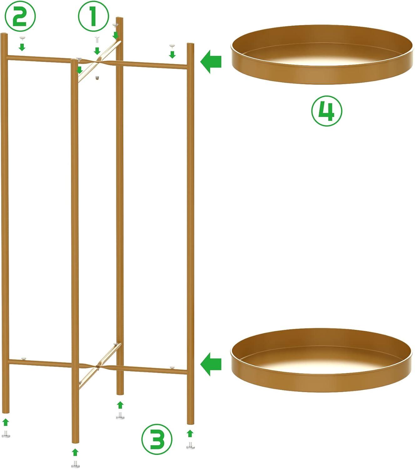 Gold 2-Tier Metal Plant Stand with Round Trays