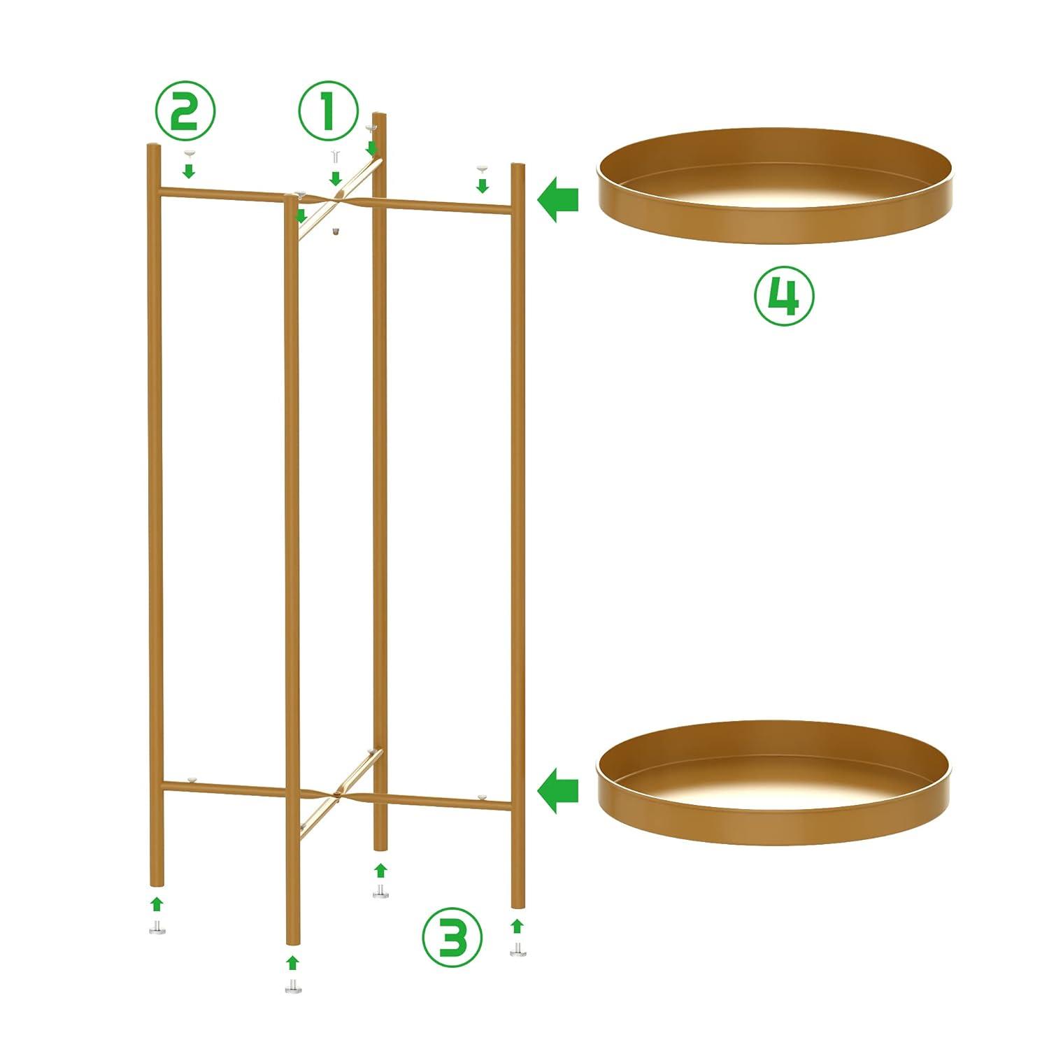 OVICAR Plant Stand Indoor Outdoor - Flower Pot Holder Metal Plant Rack Organizer, 2 Tiers Tall Plant Display Storage Shelf Table For Home Garden Patio Bathroom Office Living Room Balcony Corner (gold)