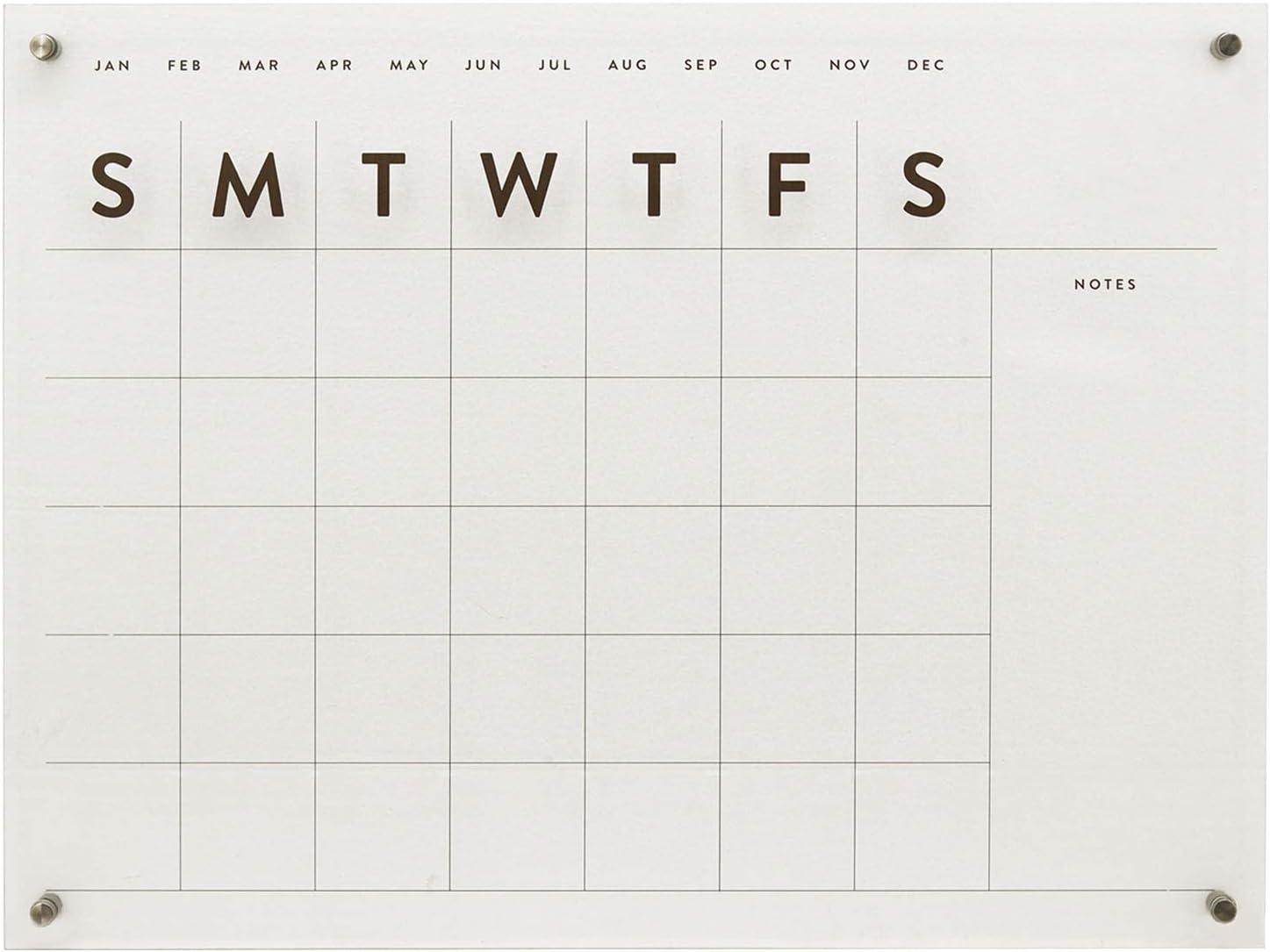 Clear Acrylic Monthly Wall Calendar with Black Accents, 24 x 18 Inches