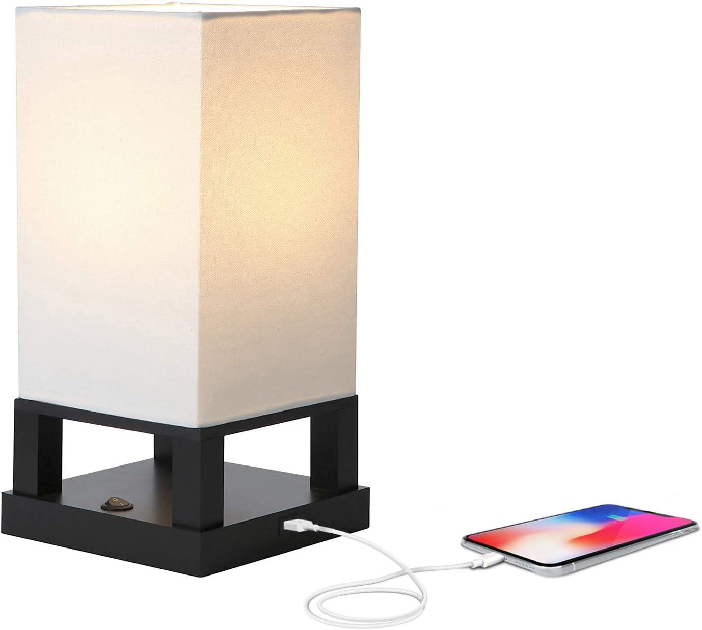 Brightech Maxwell Wood Modern (Includes LED Light Bulb) USB Charging Bedside Table Lamp Classic Black