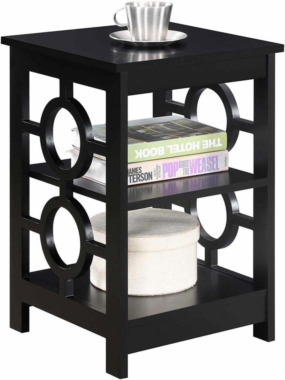 Sleek Black Square Ring End Table with Circle Cut-Outs