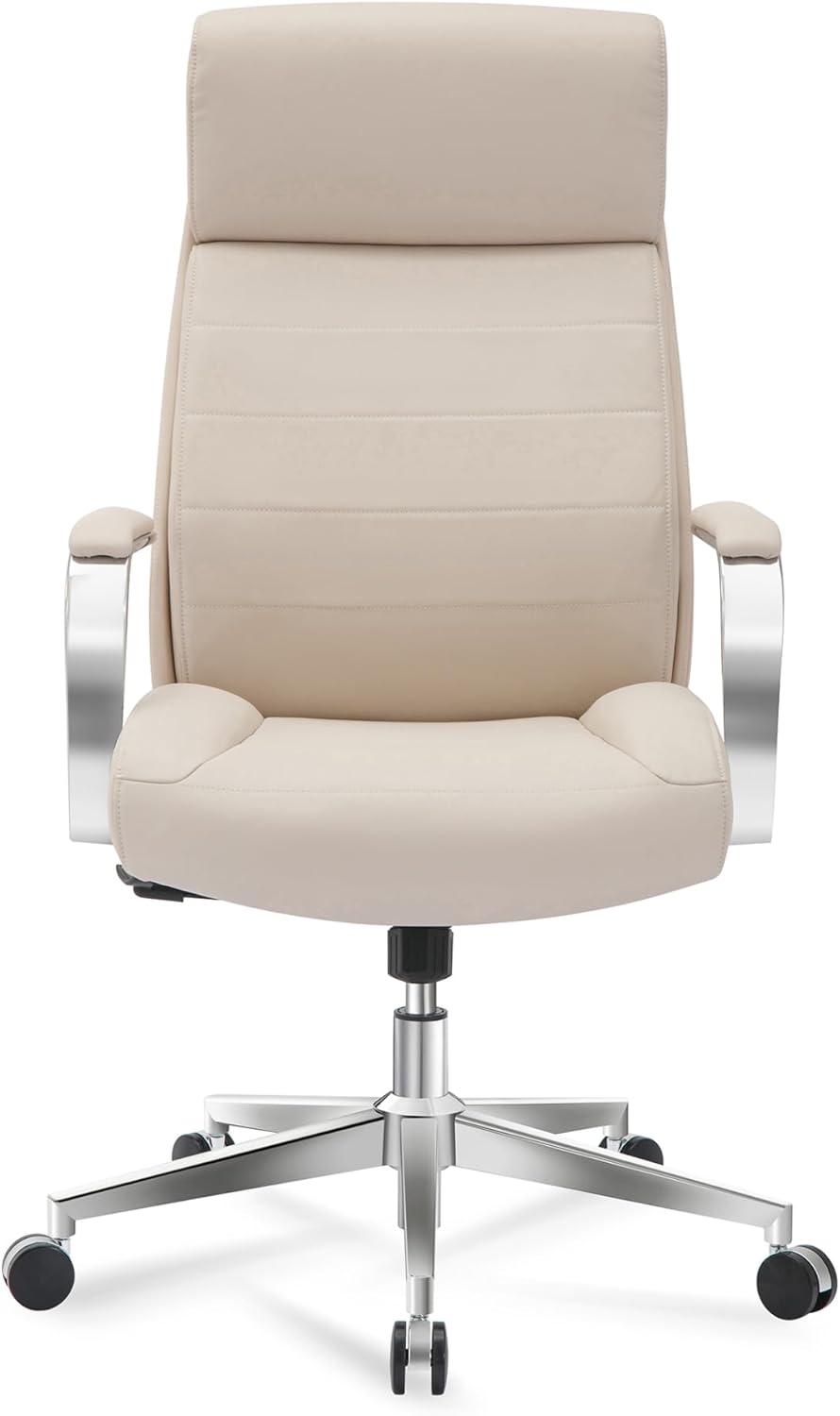 Orren Ellis Vegan Leather High-Back Executive Office Chair, Sand/Chrome, S