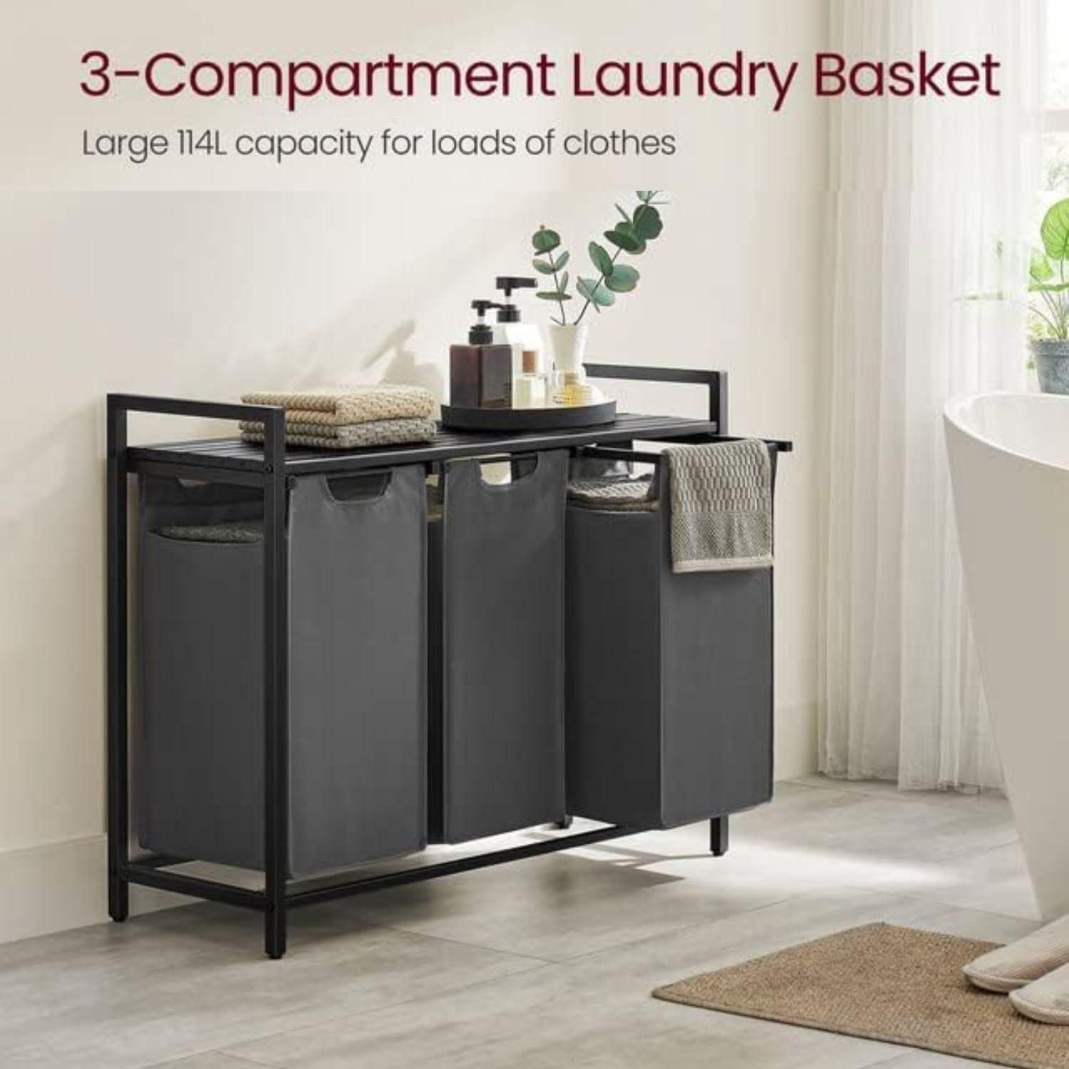 Black and Gray Modern Metal Frame Laundry Sorter with Removable Bags