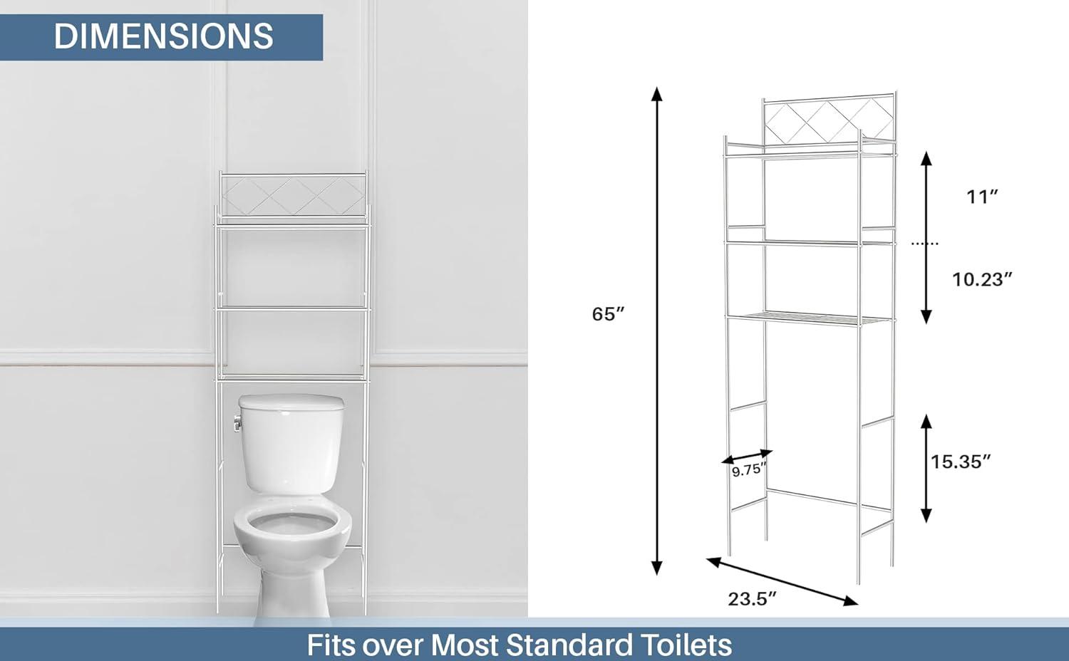 Metal Over The Toilet Space Saver and Organizer White - J&V TEXTILES: Powder-Coated Stainless Steel, 3 Fixed Shelves