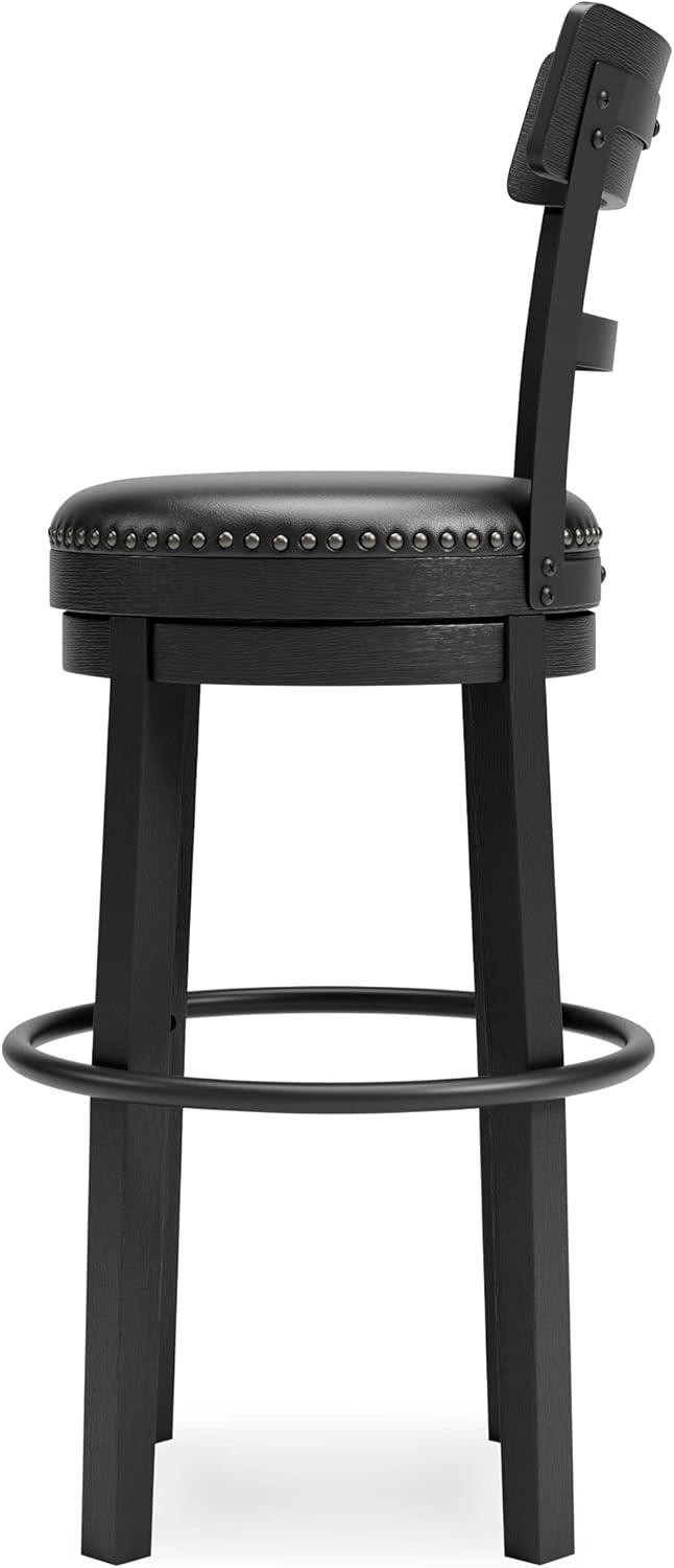 Transitional Black Wood Swivel Barstool with Nailhead Trim