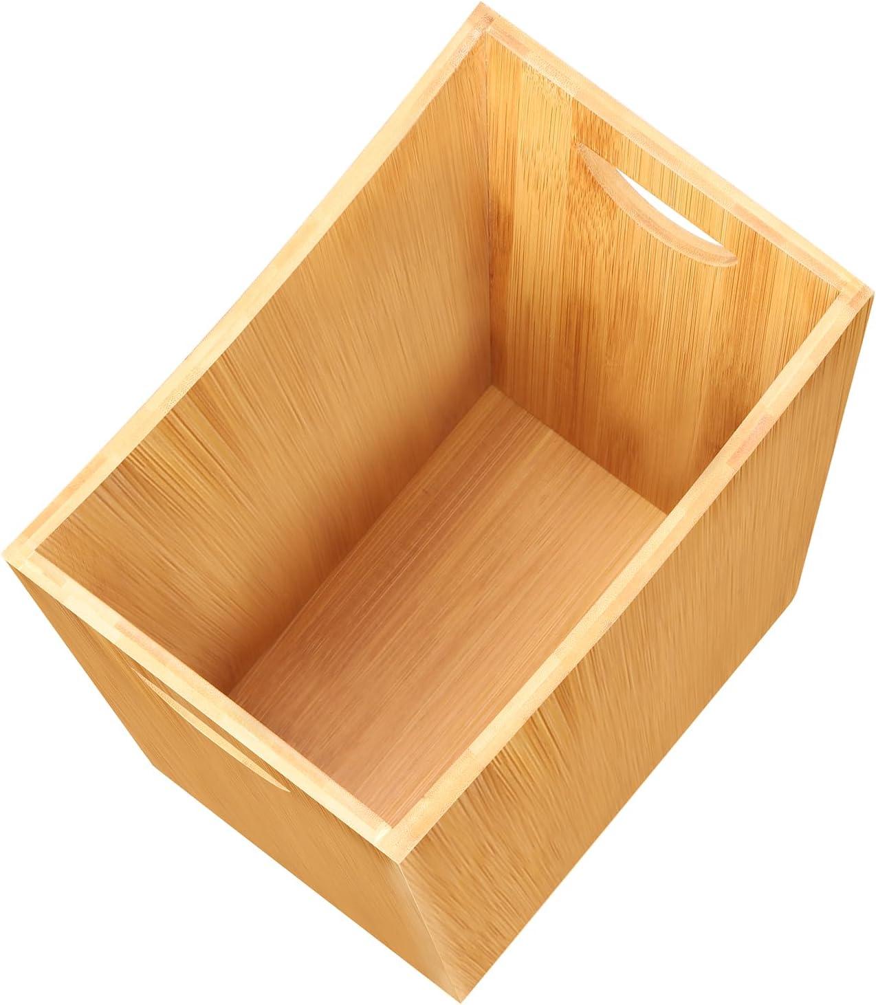 SEHERTIWY Wood Trash Can, Farmhouse Wastebasket Bin for Bathroom, Office, Bedroom, Living Room, Small Square Rustic Garbage Container (Wood-Black)