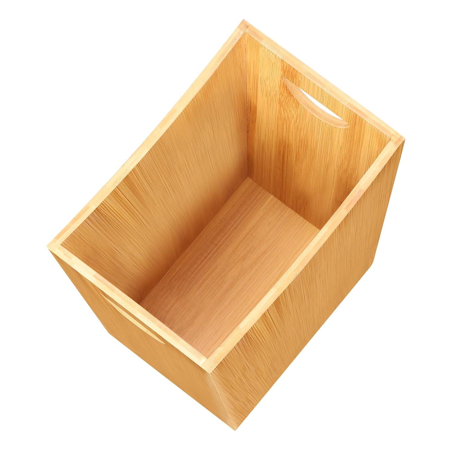 SEHERTIWY Wood Trash Can, Farmhouse Wastebasket Bin for Bathroom, Office, Bedroom, Living Room, Small Square Rustic Garbage Container (Wood-Black)