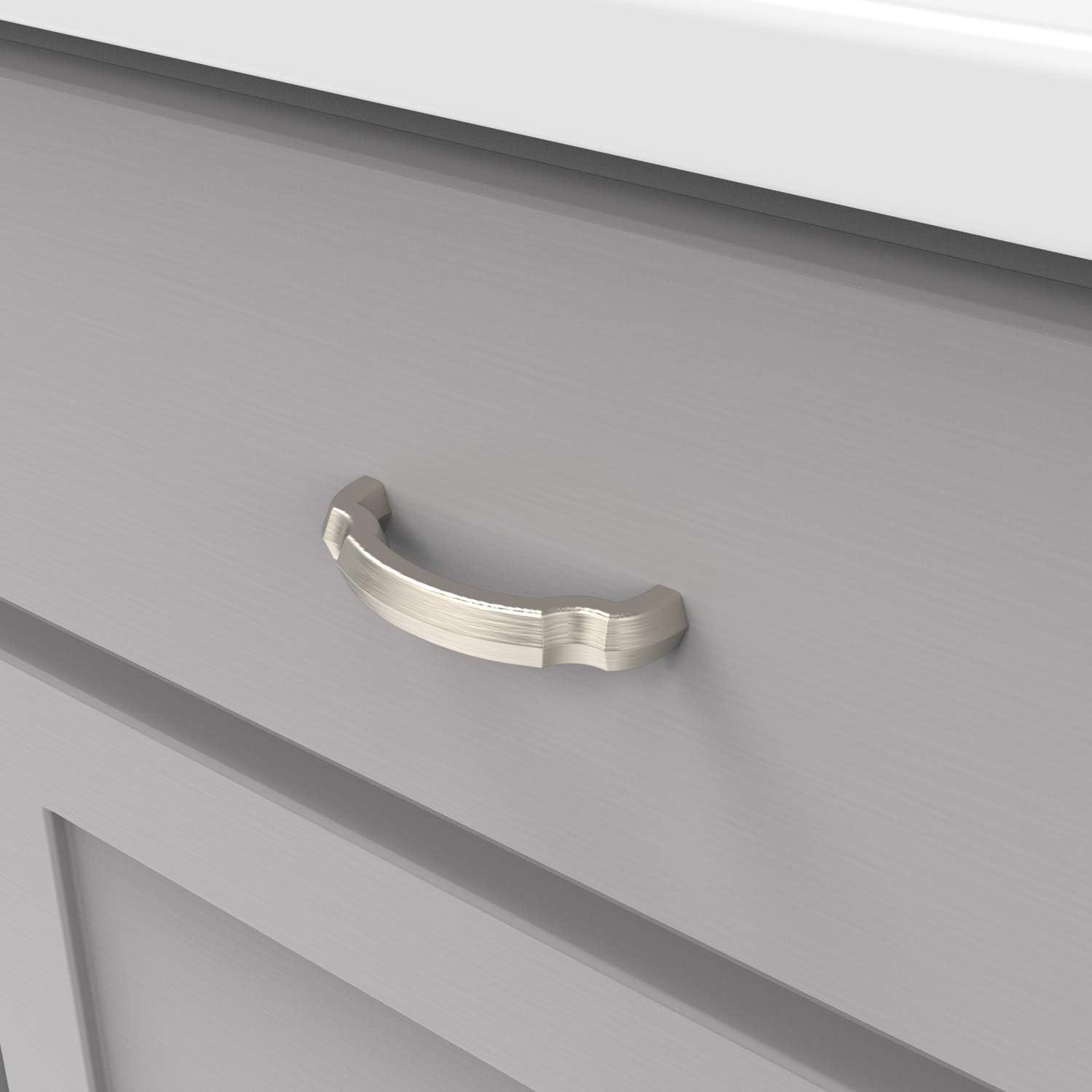 Hickory Hardware Solid Core Kitchen Cabinet Pulls, Luxury Cabinet Handles, Hardware for Doors & Dresser Drawers, 3 Inch Hole Center, Satin Nickel, Veranda Collection(Pack of 10)