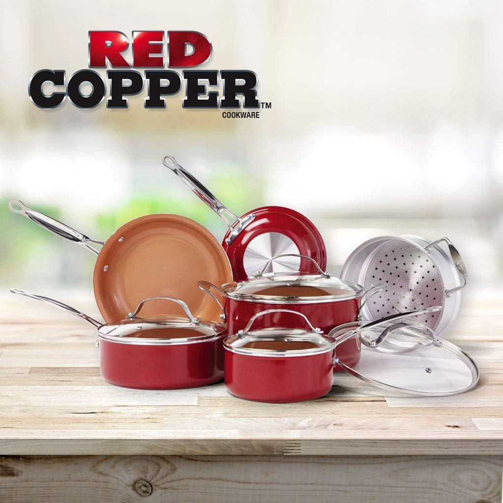 Red Copper As Seen On TV Ceramic Copper Cookware Set Red