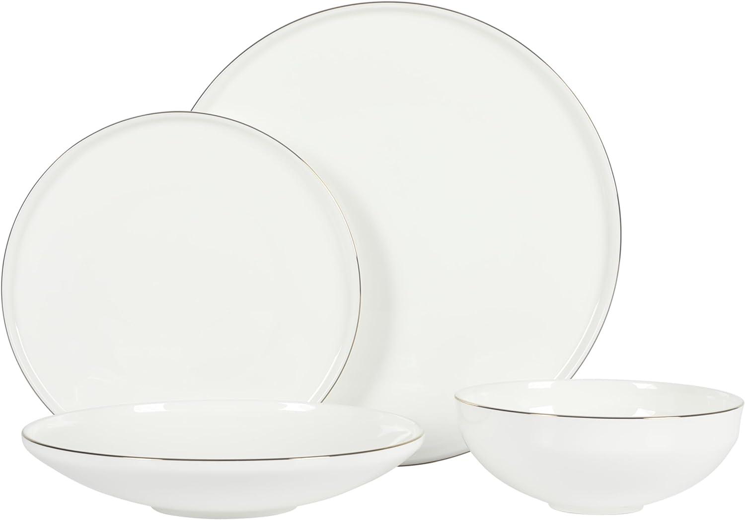 Gibson Elite Lana 16 Piece Bone China Double Plates and Bowls Dinnerware Set W/ Gold Rim