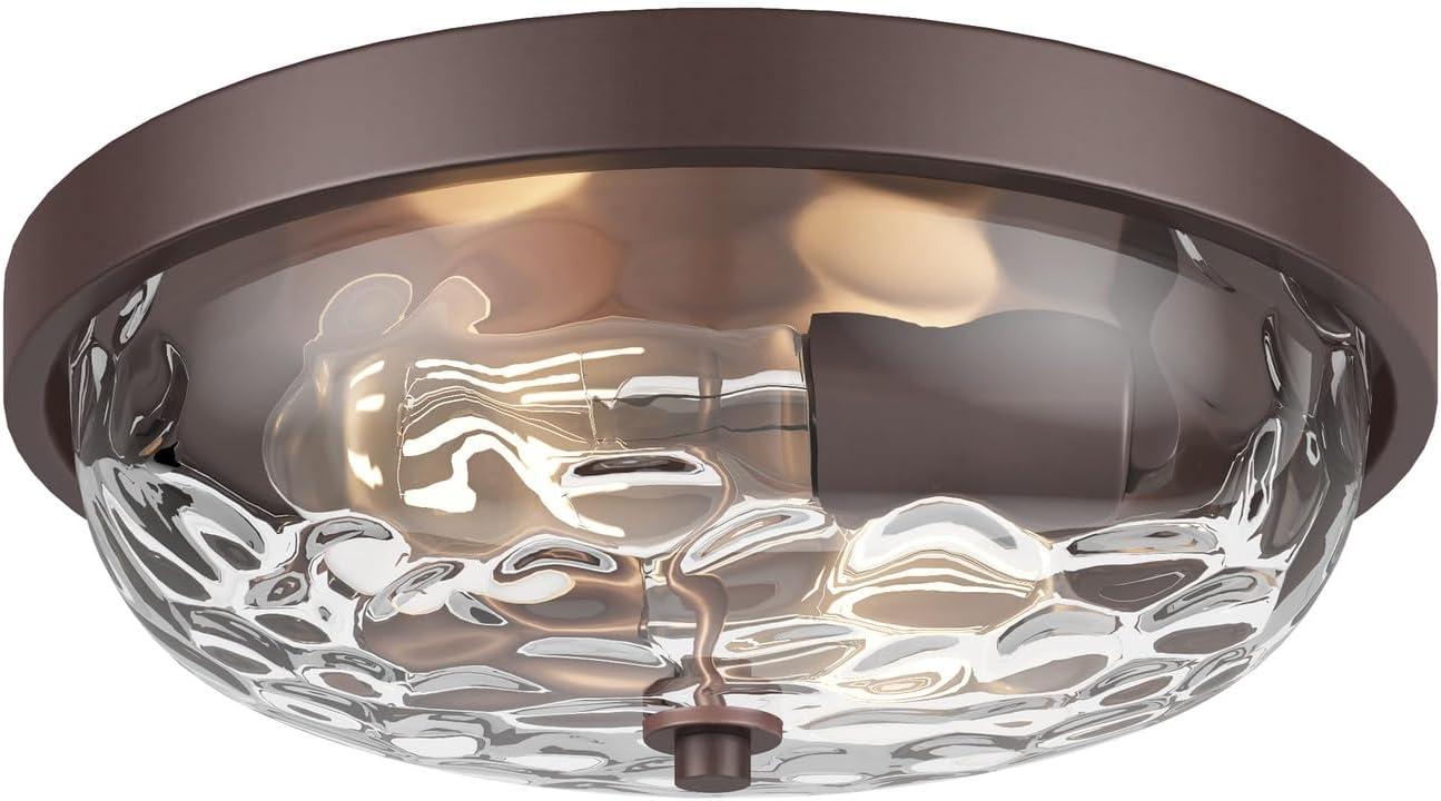 Aiwen Modern 12.99 in 2 Light Close to Ceiling Lights Farmhouse Oil Rubbed Bronze Flush Mount Ceiling Light Fixture with Water Ripple Glass Shade for Bedroom Hallway E26