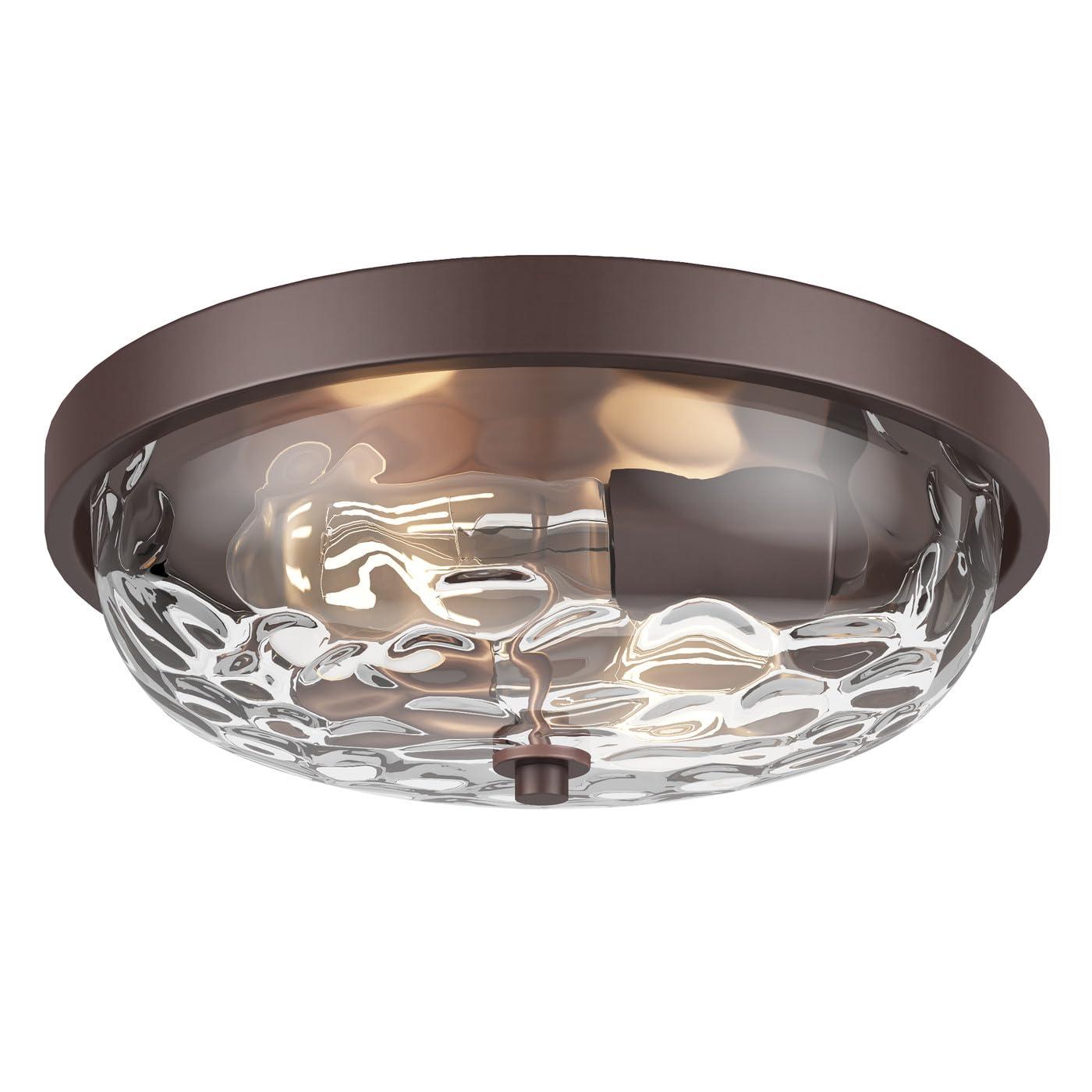 Aiwen Modern 12.99 in 2 Light Close to Ceiling Lights Farmhouse Oil Rubbed Bronze Flush Mount Ceiling Light Fixture with Water Ripple Glass Shade for Bedroom Hallway E26