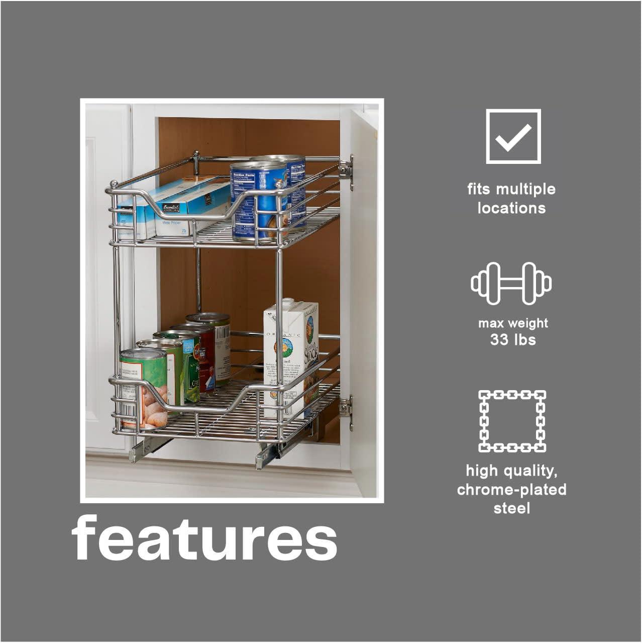 Glidez Multipurpose Chrome-Plated Steel Pull-Out/Slide-Out Storage Organizer for Under Cabinet Use - 2-Tier Design - Chrome