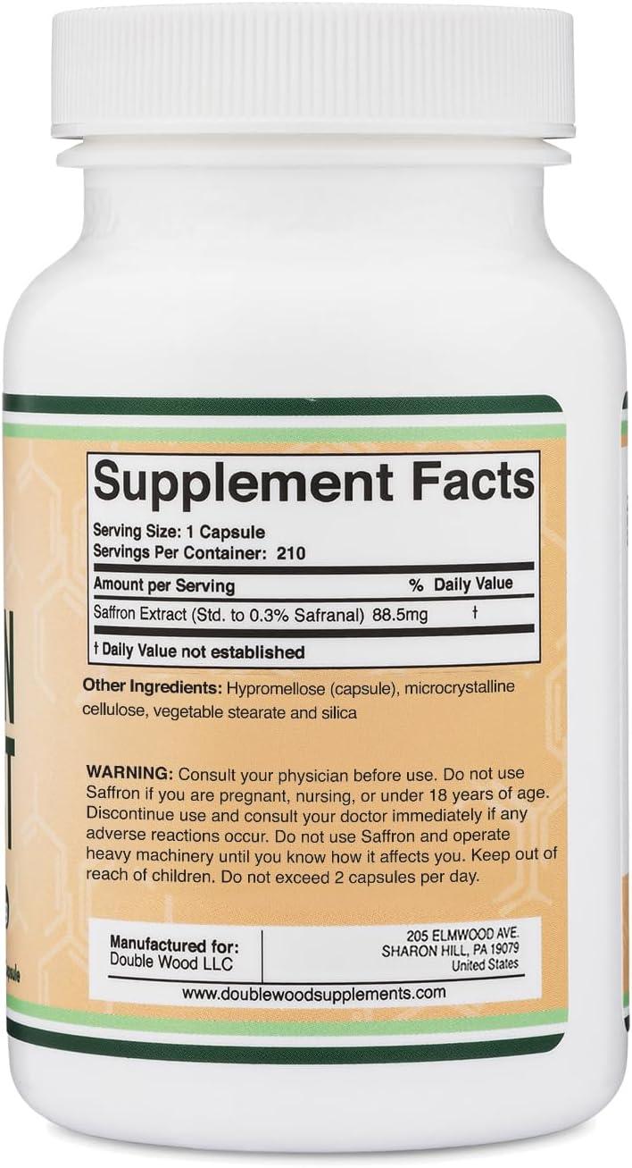 Saffron Supplement - Saffron Extract 88.5mg Capsules (210 Count) for Eyes, Retina, and Lens Health (Appetite Suppressant for Healthy Weight Management) by Double Wood Supplements