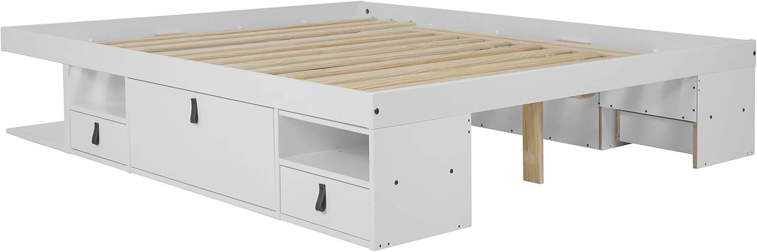 Memomad Bali Storage Platform Sturdy Bed Frame with Drawers & More (King Size, White Wood)