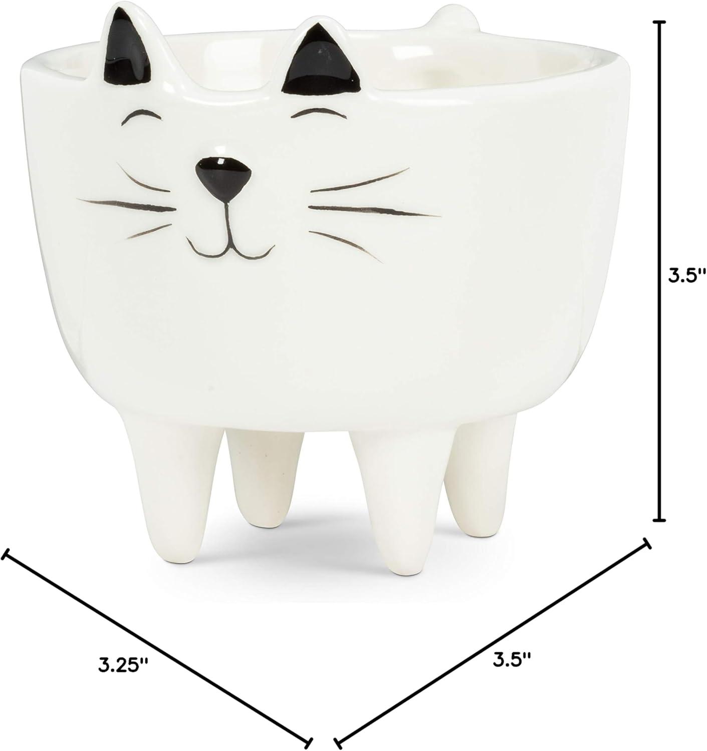 Small White Ceramic Cat Planter with Legs