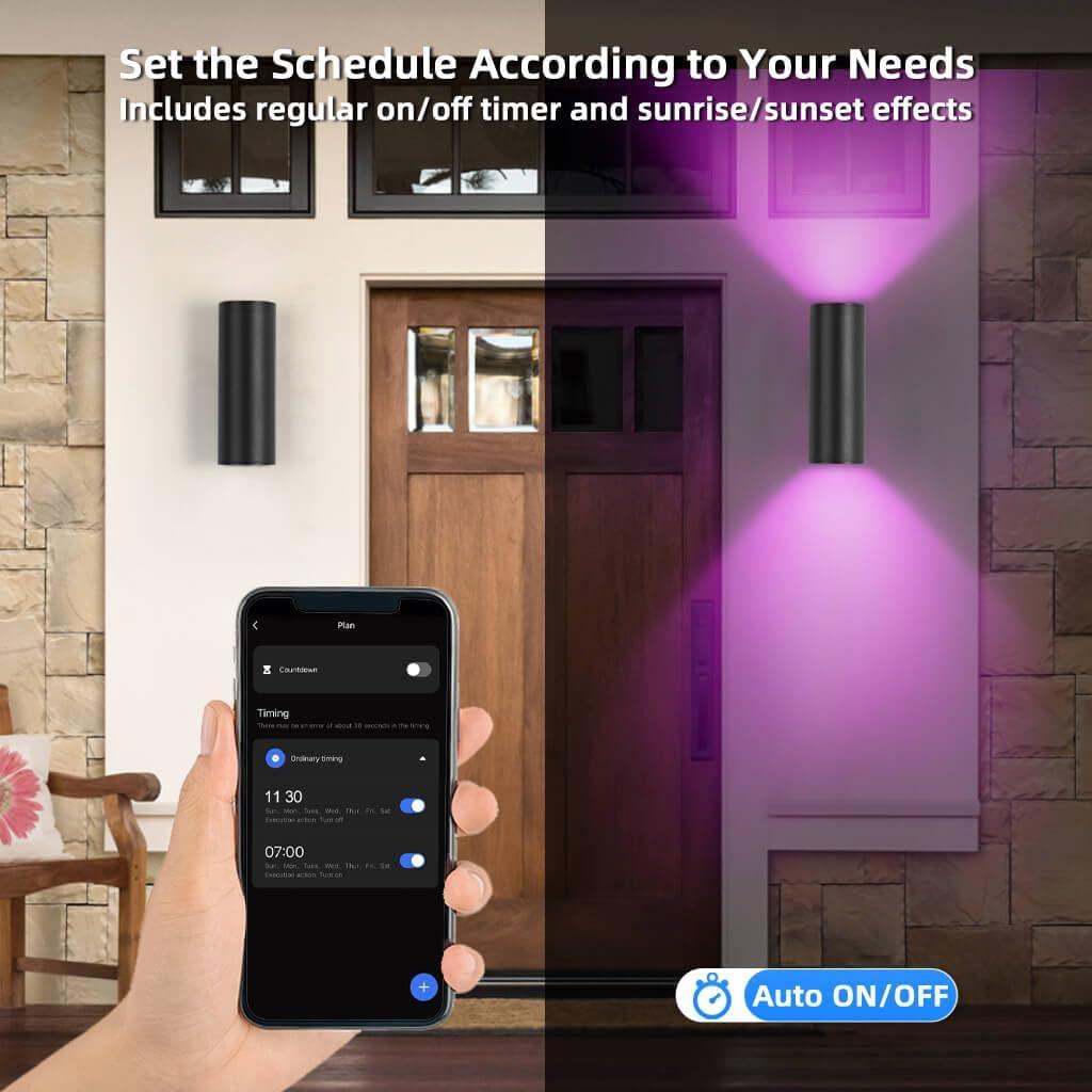 Modern RGB Outdoor Light, 2700K-6500K Ambience Outdoor Wall Sconce Color Changing, Wifi App Control Up Down Lights, Smart Exterior Wall Light For House Porch, Works With Alexa Google Assistant