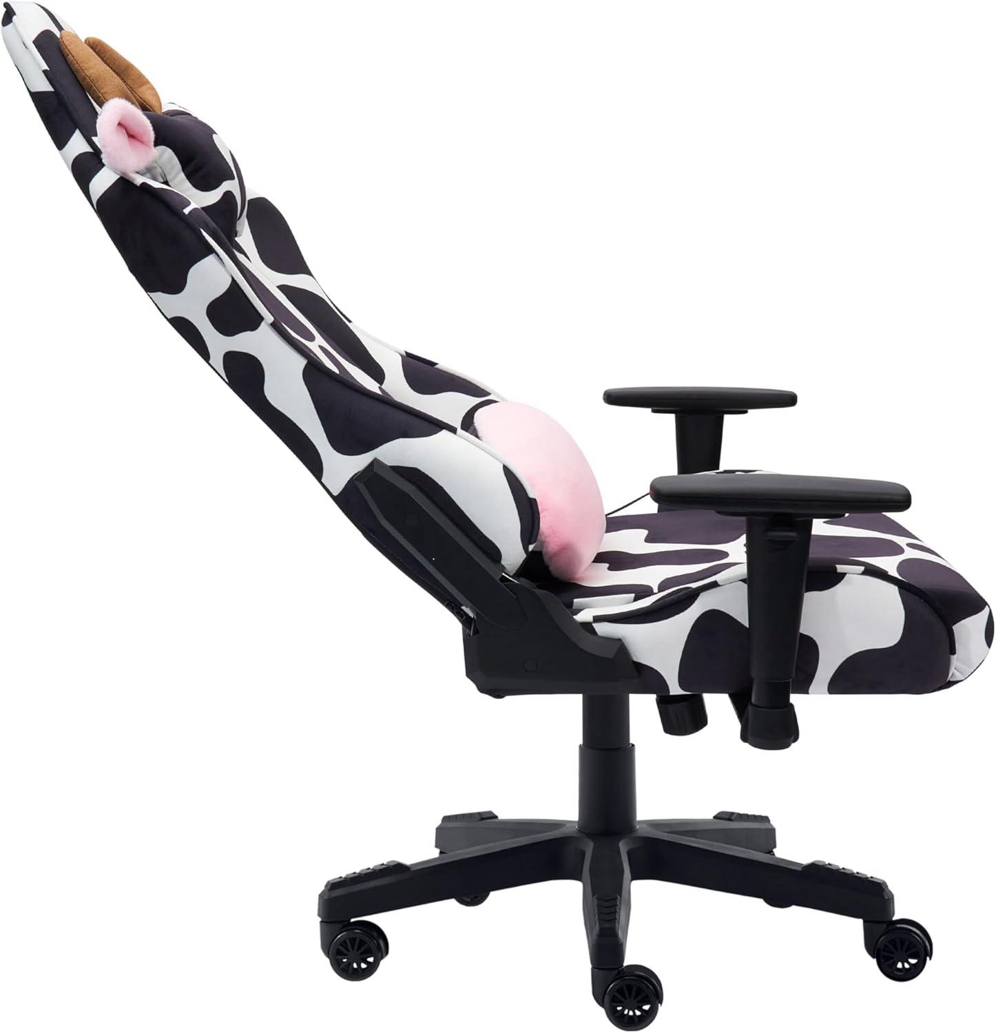 Ts85 Cow Print Luxx Series Gaming Chair Cow - Techni Sport: Velvet Upholstery, Memory Foam, Adjustable