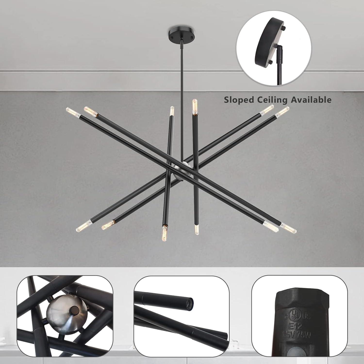 Modern Black and Chrome 12-Light Sputnik Chandelier