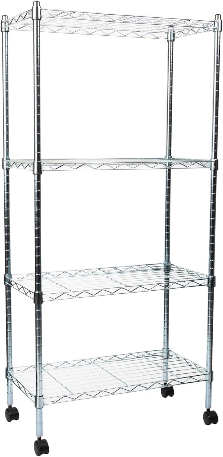 Mind Reader Adjustable 4-Tier Heavy Duty Utility Rolling Cart and Mobile Chrome Steel Shelf Organizer