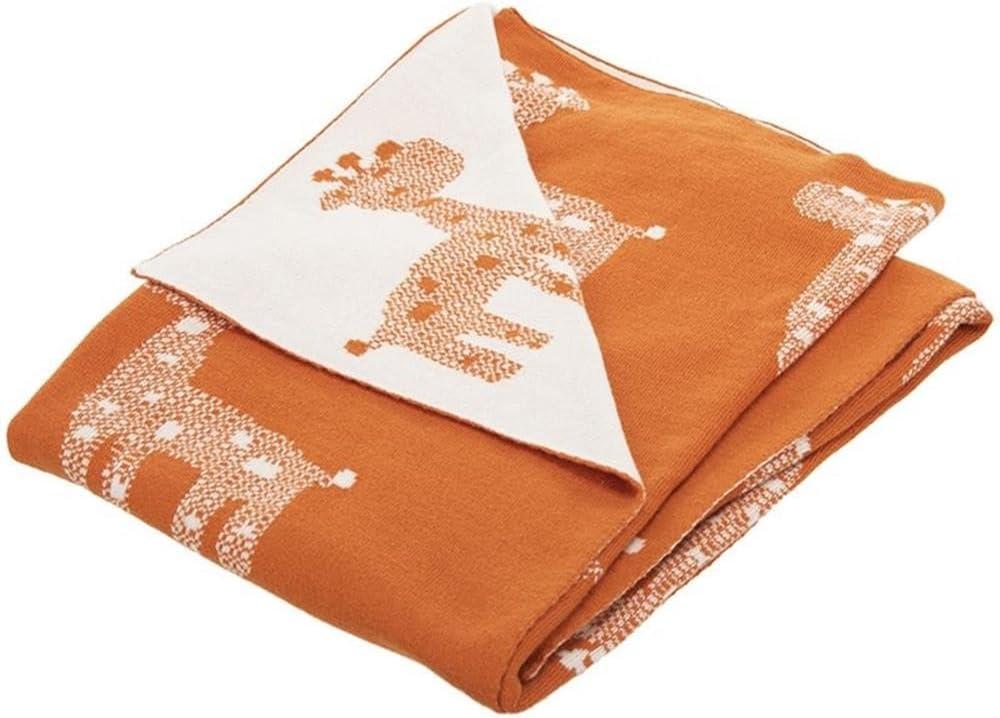 Orange and Natural Cotton Giraffe Baby Throw Blanket