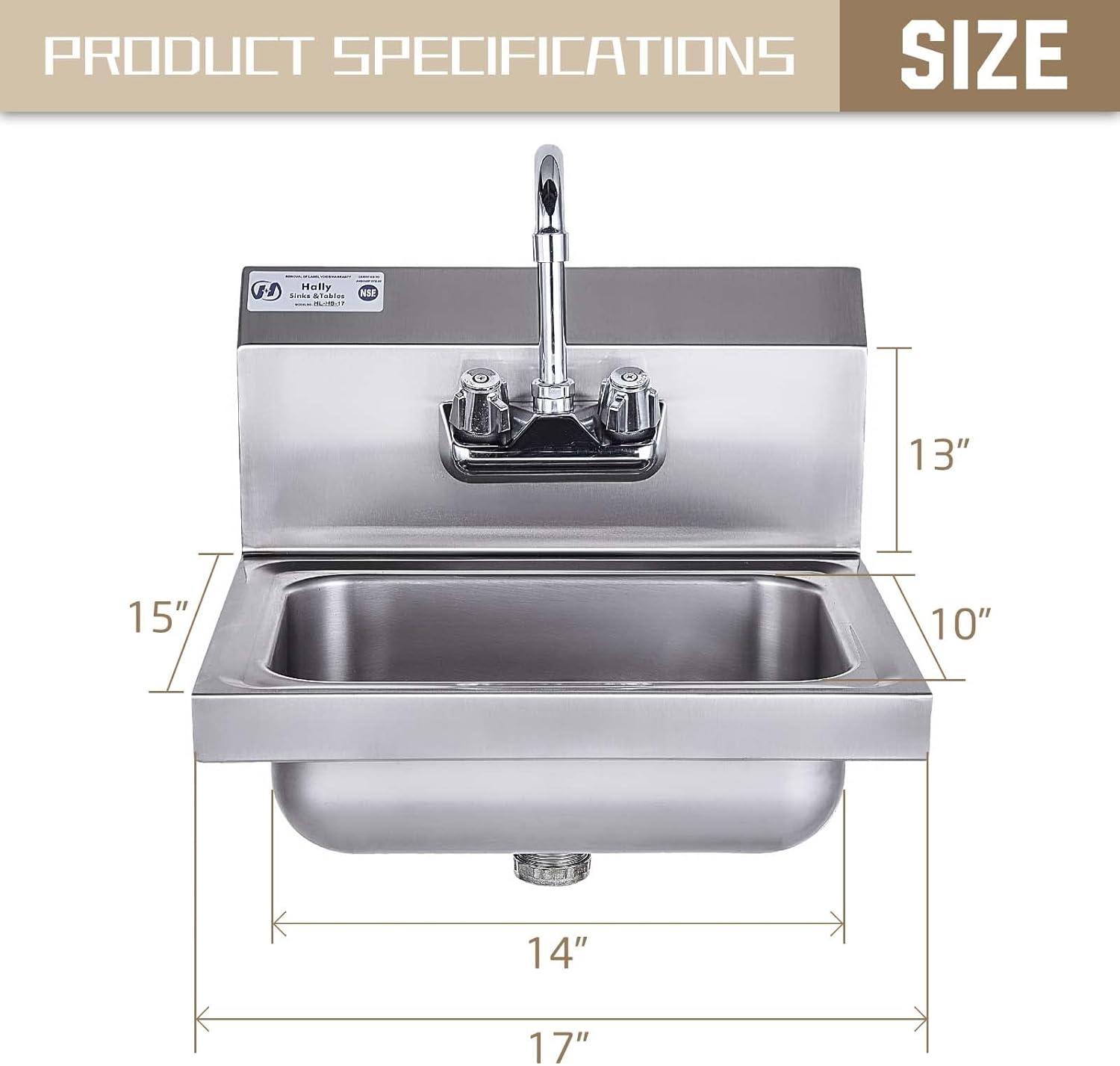 Hally 17'' Stainless Steel Wall Mount Hand Sink with Faucet