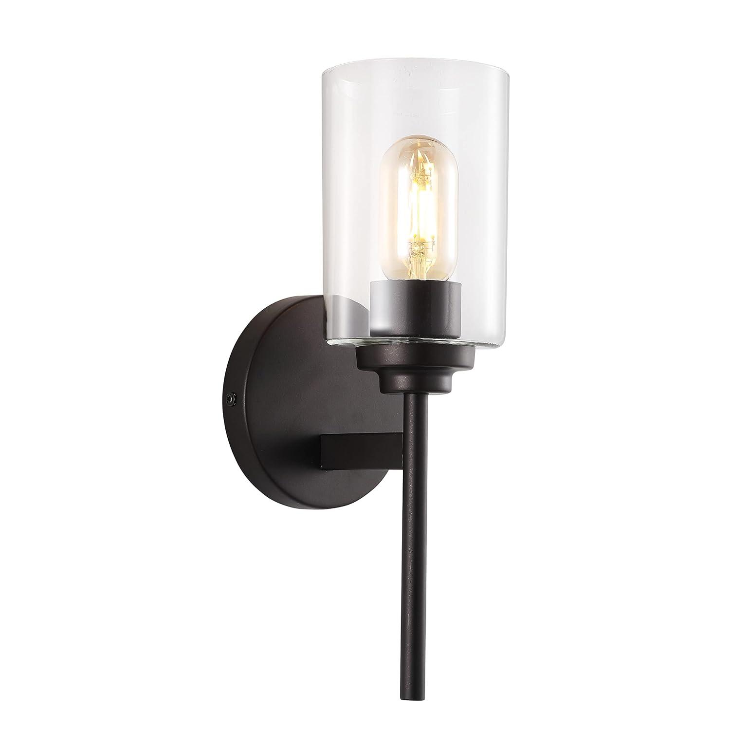 JONATHAN Y Juno 13" 1-Light Farmhouse Industrial Iron Cylinder LED Sconce, Oil Rubbed Bronze/Clear