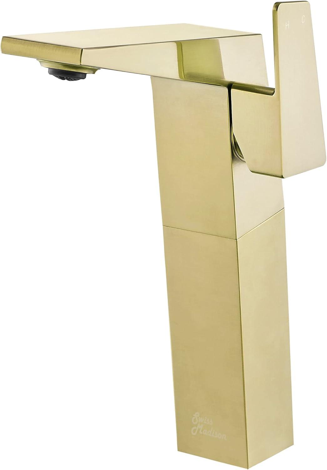 Carre Single Hole, Single-Handle, High Arc Bathroom Faucet in Brushed Gold