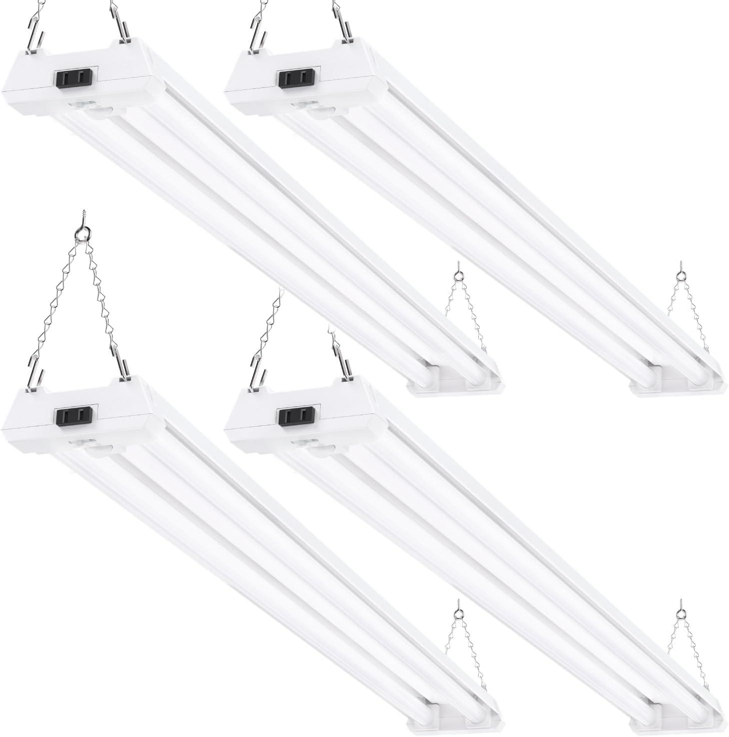 Sunco Motion Sensor 4ft LED Shop Light, Garage Lights Ceiling LED Plug in Fixtures, 40W, 5000K Daylight, Frosted, Motion Activated, Linkable Suspension Mount, ETL 4 Pack