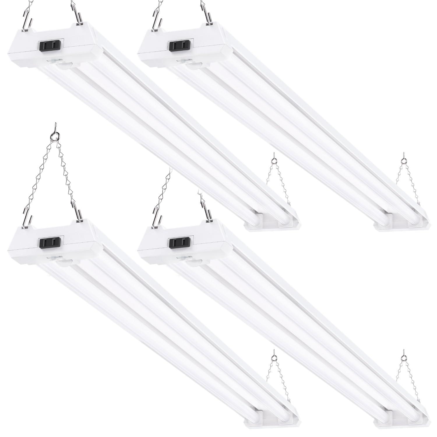 Sunco Motion Sensor 4ft LED Shop Light, Garage Lights Ceiling LED Plug in Fixtures, 40W, 5000K Daylight, Frosted, Motion Activated, Linkable Suspension Mount, ETL 4 Pack