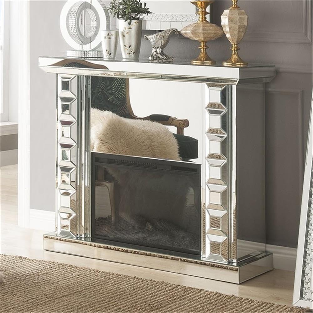 ACME Dominic Mirrored Electric Fireplace in Mirrored Finish