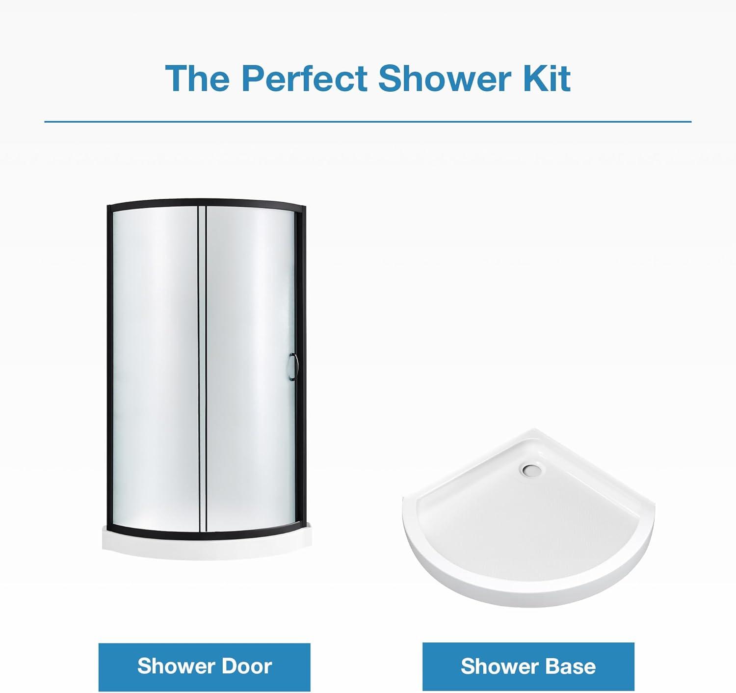 Breeze 32" W x 76" H Framed Frosted Glass Round Sliding Shower Kit with Base Included