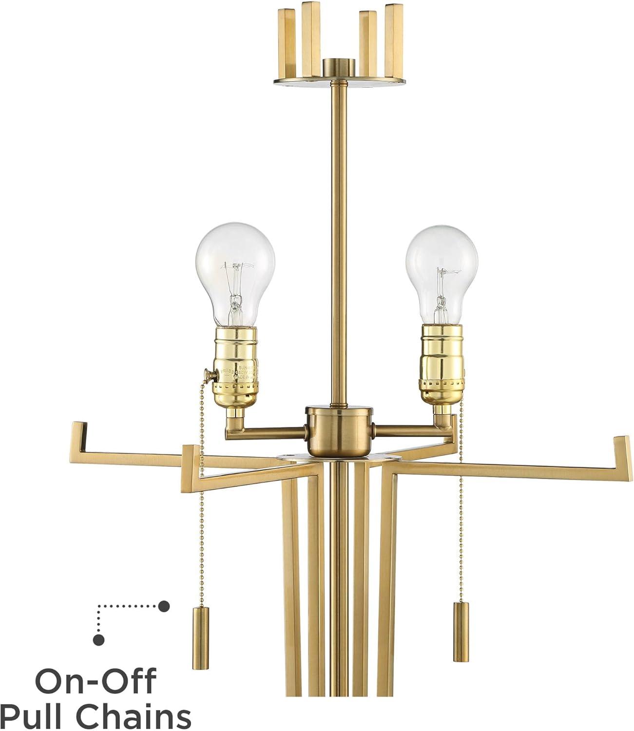 Possini Euro Design Palisade Modern Floor Lamp 64" Tall Satin Brass Metal Trimmed Fabric Tapered Drum Shade for Living Room Bedroom Office House Home