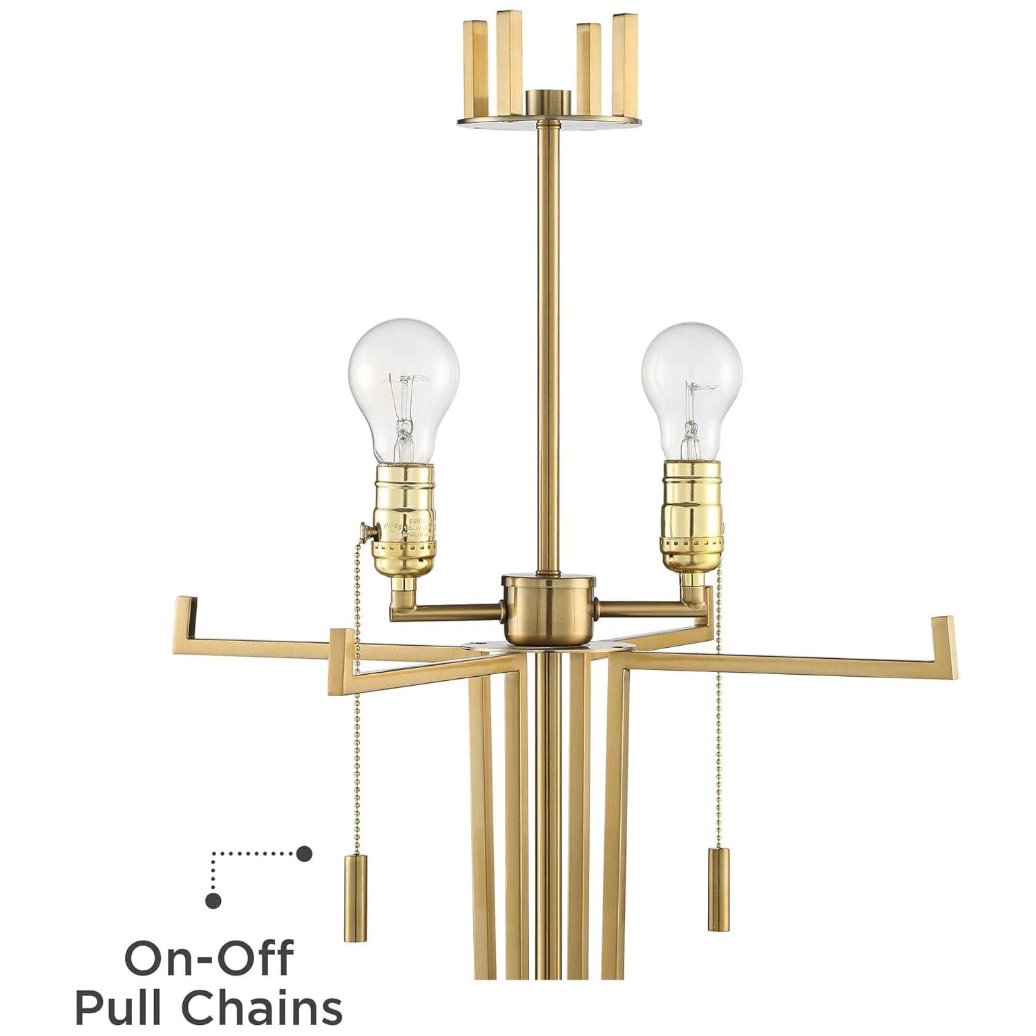 Possini Euro Design Palisade Modern Floor Lamp 64" Tall Satin Brass Metal Trimmed Fabric Tapered Drum Shade for Living Room Bedroom Office House Home