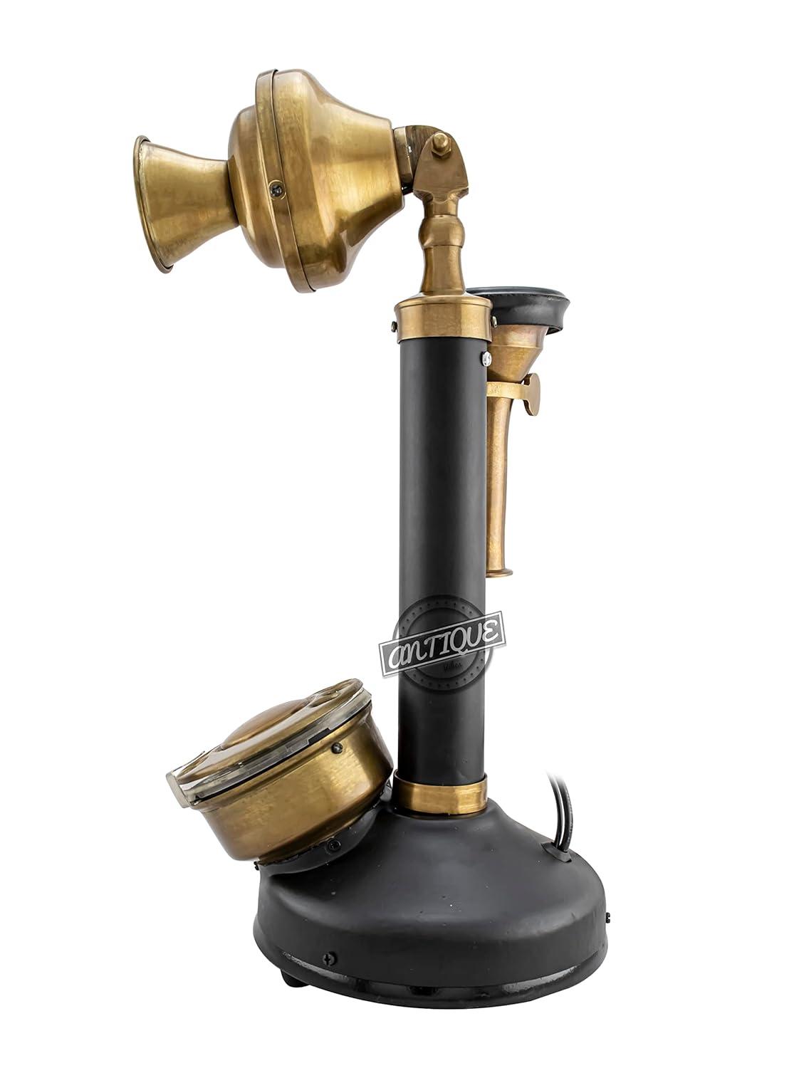 Antique Decor Candlestick Telephone Non-Working Rotary Dial Home Decor Desktop Shelf Decor (Black-Shining)
