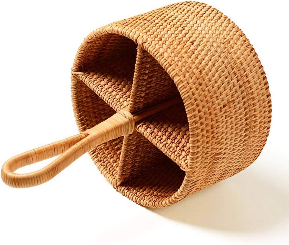 Stack man 2 Pack Rattan Round Condiment Carrier Cooking Utensil Caddy Holder- 4-Compartment Handmade Flatware Organizer Silverware Caddy For Tabletop,Parties, Cooking Utensil Condiment Organizer