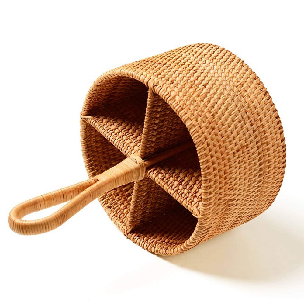 Stack man 2 Pack Rattan Round Condiment Carrier Cooking Utensil Caddy Holder- 4-Compartment Handmade Flatware Organizer Silverware Caddy For Tabletop,Parties, Cooking Utensil Condiment Organizer