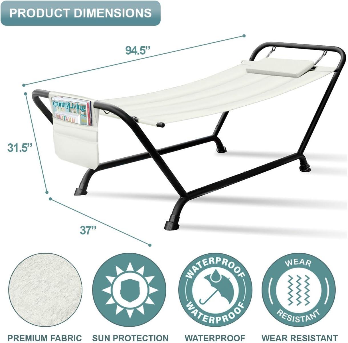 Sorbus 1-Person Hanging Cozy Hammock Bed with Stand, Pillow and Storage Pockets in Beige