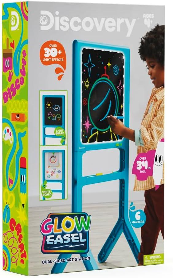 34" Blue Dual-Sided Freestanding Art Easel with Light Board