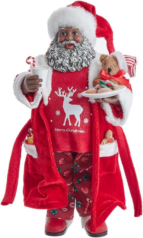 Festive Santa Claus Figurine in Pajamas with Cookies